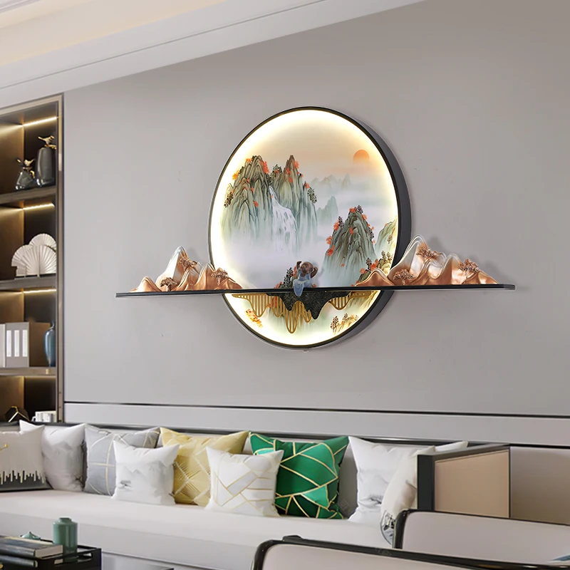 AOSONG Modern Wall Picture Lamp Inside Creative Chinese Landscape Mural Background Bedside Sconce LED for Home Living Bedroom