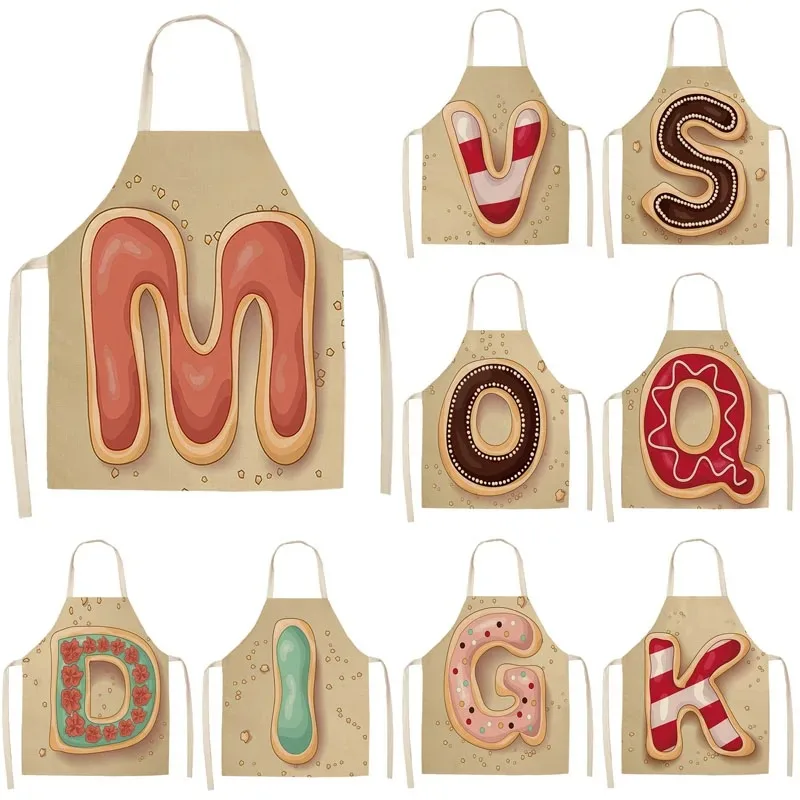 Letter Pattern Kitchen Apron Sleeveless Cotton Linen Kids Aprons For Cooking Baking bbq Home Cleaning Tools 55x68cm