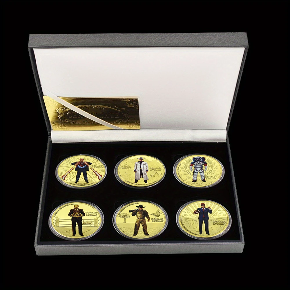 

6pcs/box 2024 SuperStar Trump Gold Plated Challenge Coin Us President Metal Medal Coin Creative Fans Collect Gift