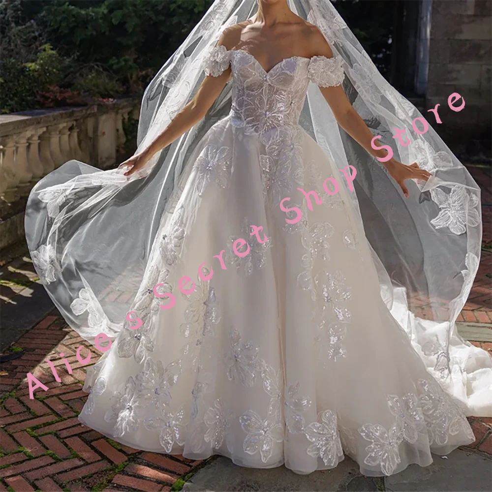 

Elegant Off Shoulder Appliquins Sleeveless A-Line Bride Wedding Dresses Bridal Gowns Customized