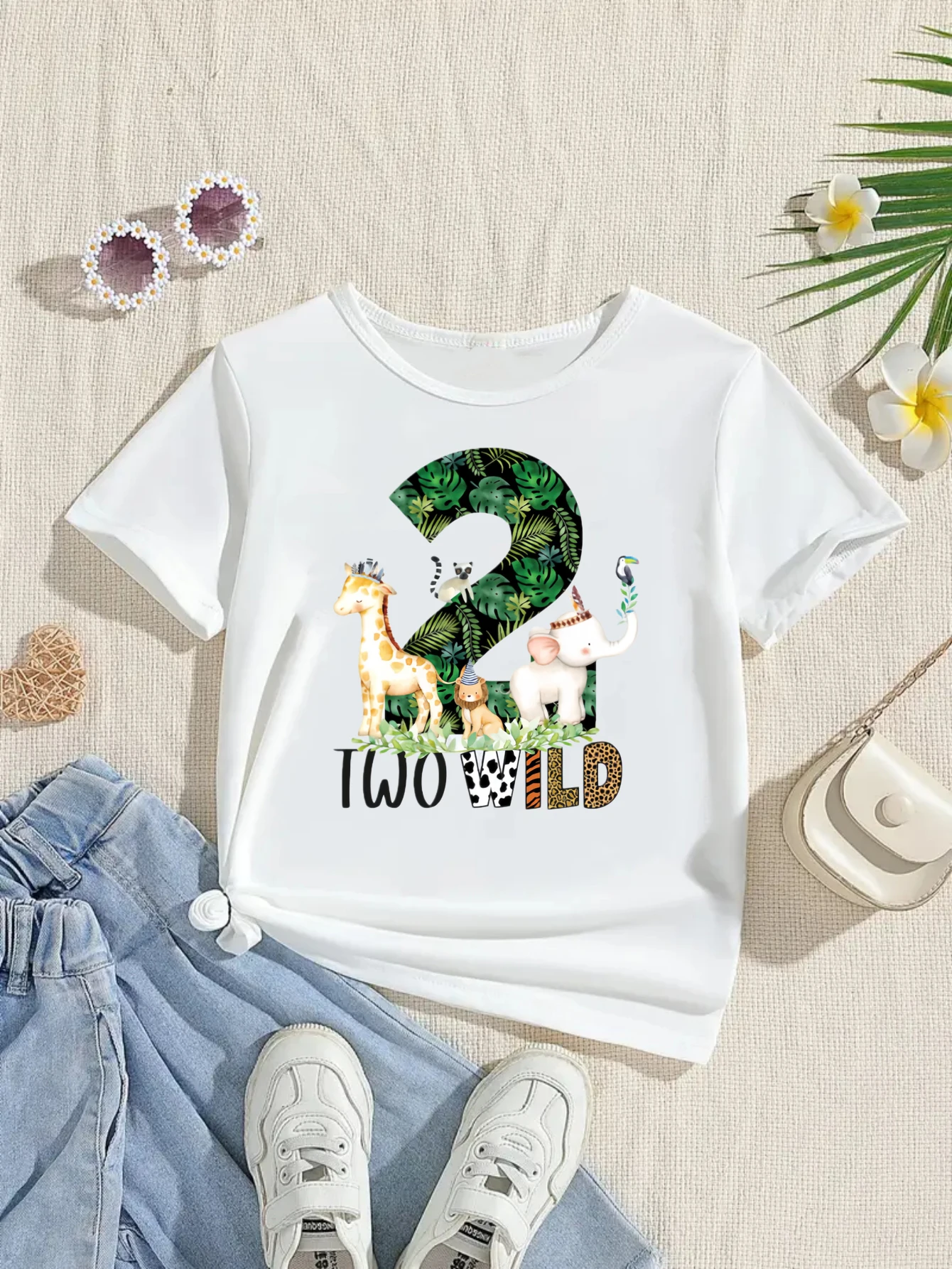 

Leopard Two Wild Lion Elephant Printed T Shirt Girls/Boys 2nd Birthday Gift Shirt Kawaii Kids Clothes Toddler Shirt