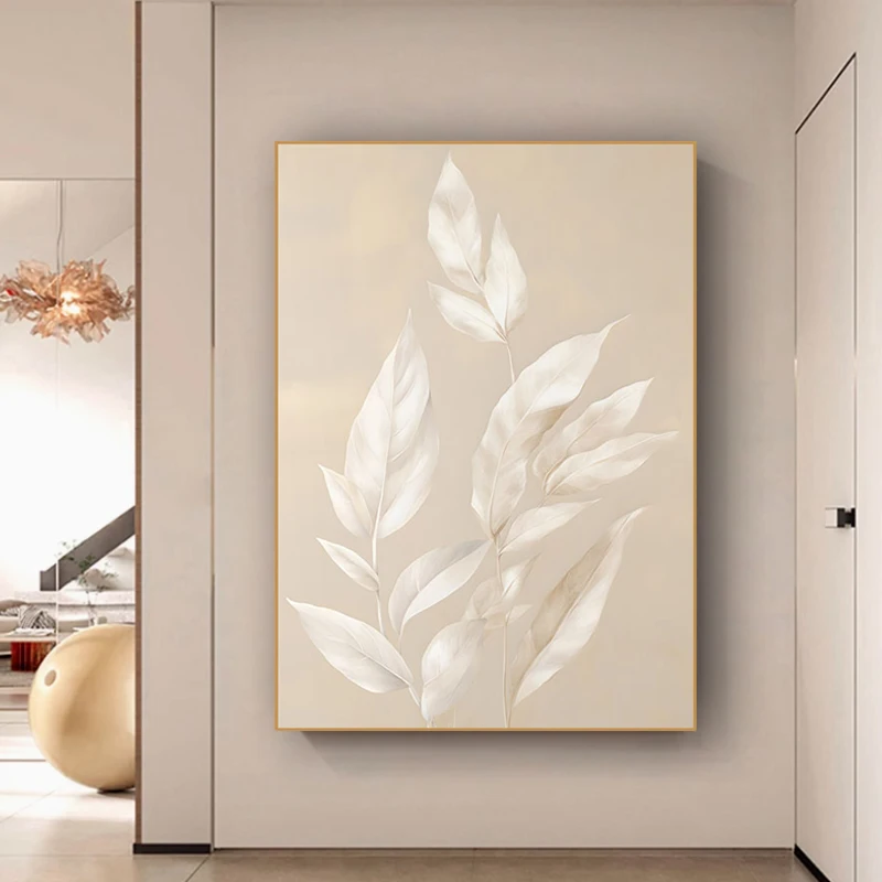 Nordic living room background wall decorative painting art abstract leaf texture porch crystal porcelain decorative painting