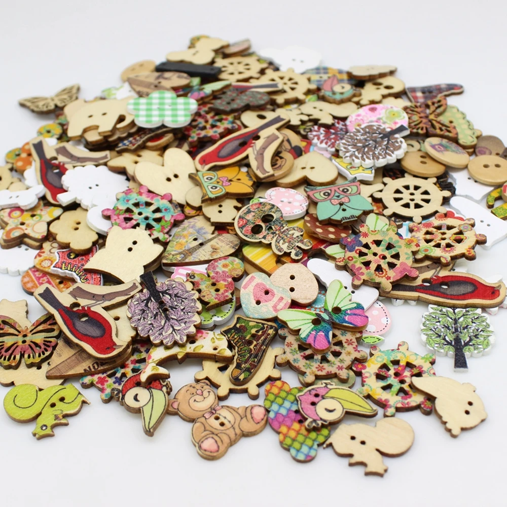 50 pièces/lot de boutons en bois assortis, style varié, pour bricolage, couture, artisanat, scrapbooking, accessoires d'artisanat