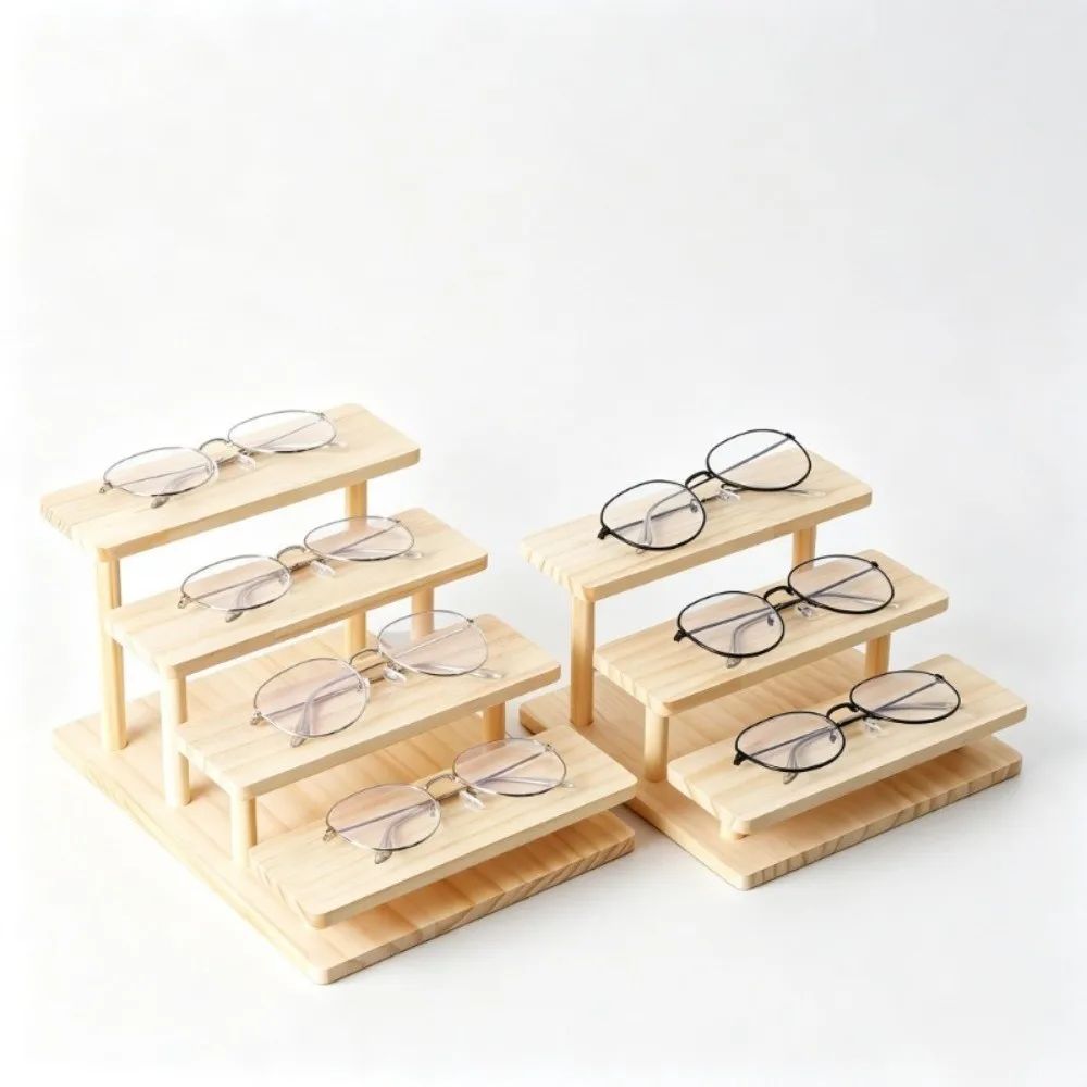 Durable 2/3/4 Tiers Eyeglasses Display Stand Wood Desktop Use Sunglasses Holder Desktop Collectible Display Stand
