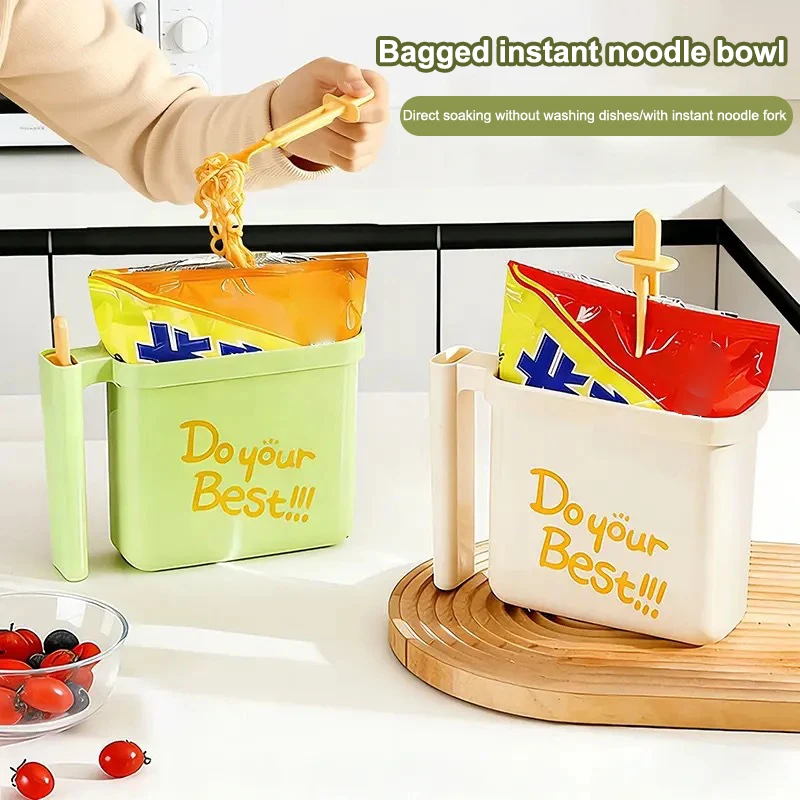 ☌Lazy No Wash Instant Noodle Bowl Food Grade Material Direct-use Instant Noodle Bowl High-temperature Resistant Noodle Bowl Fork