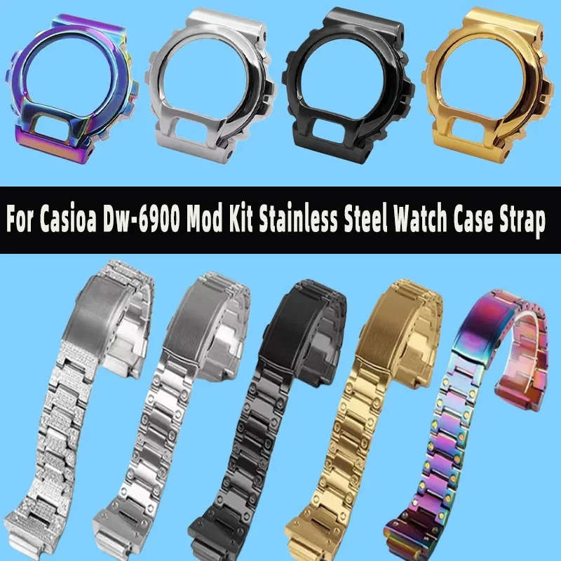 For Casio G-SHOCK DW6900. Upgrade and modification package including strap, Set Diamond Accentscase and metal stainless steel
