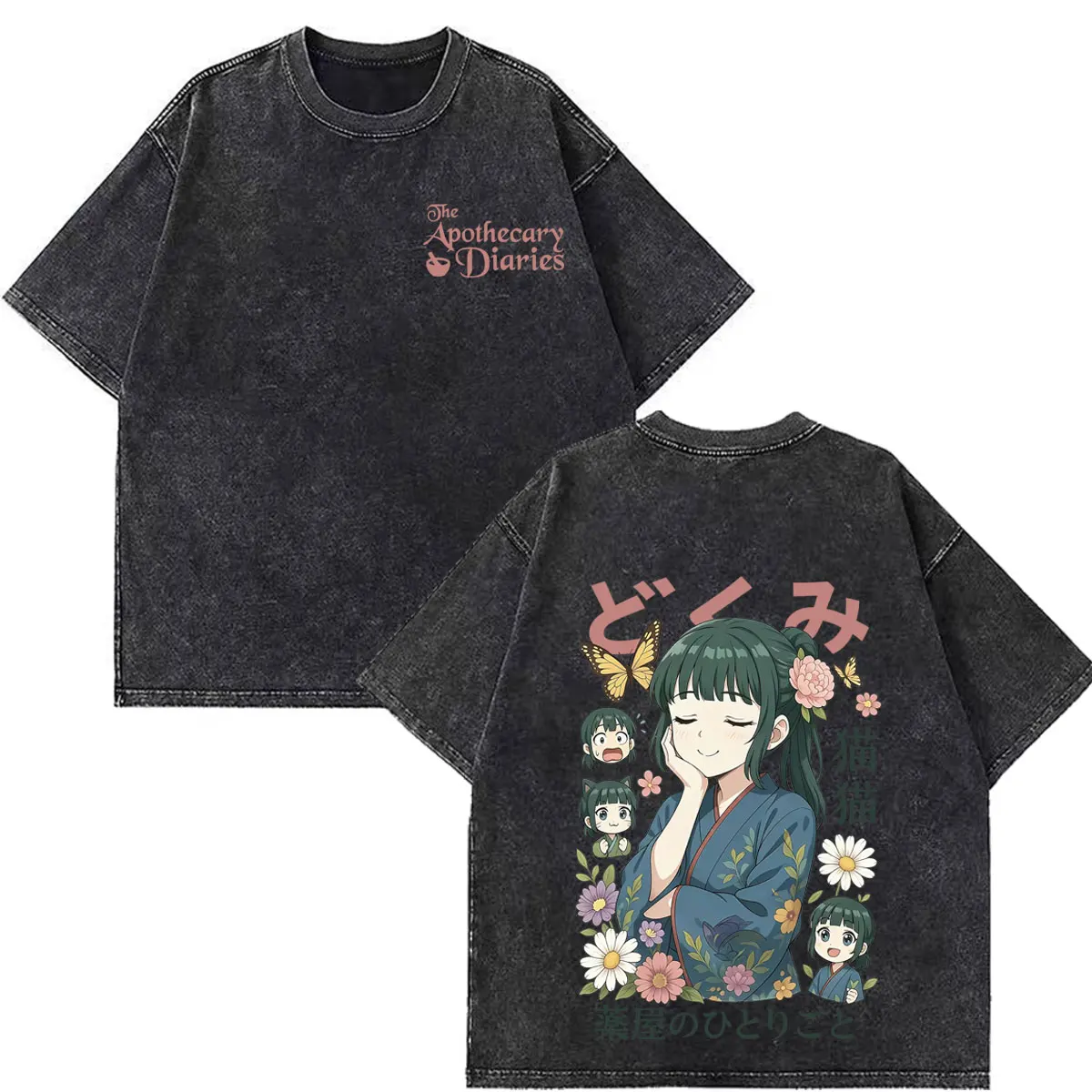 Anime The Apothecary Diaries Maomao Print T Shirt Men Women Aesthetic Trend T-shirt Loose Casual Cotton Vintage Washed T-shirts
