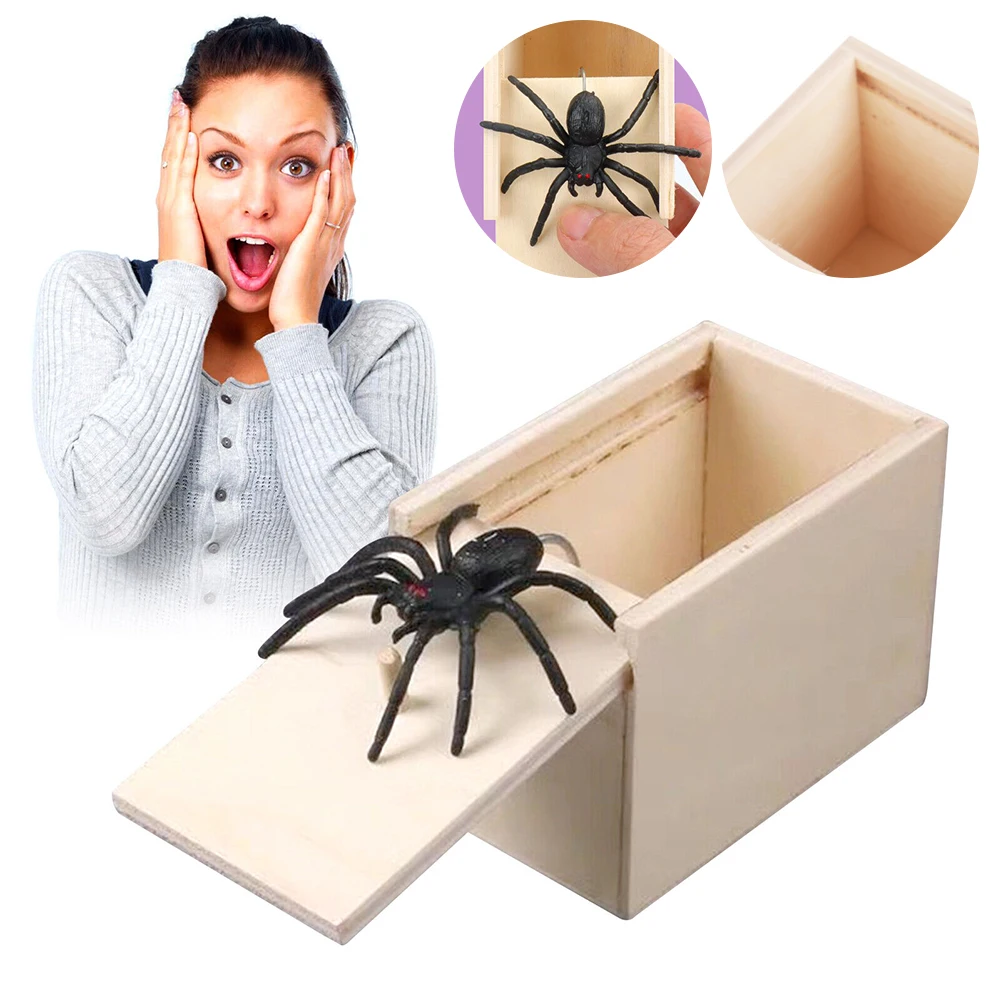 Hidden in Case Trick Play Joke Pranks Stuff Toys Wooden Spider Money Surprise in A Box Practical Joke Toys Gag Gift