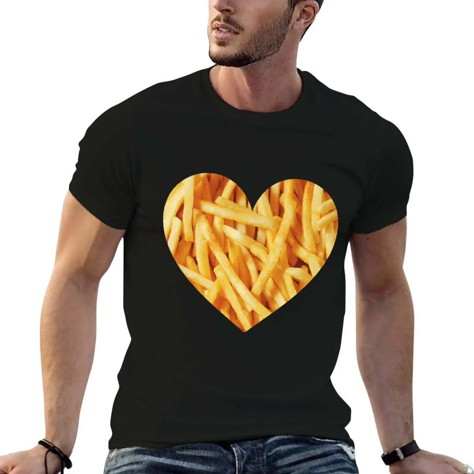 Fries Love T-Shirt anime stuff anime men graphic t shirts