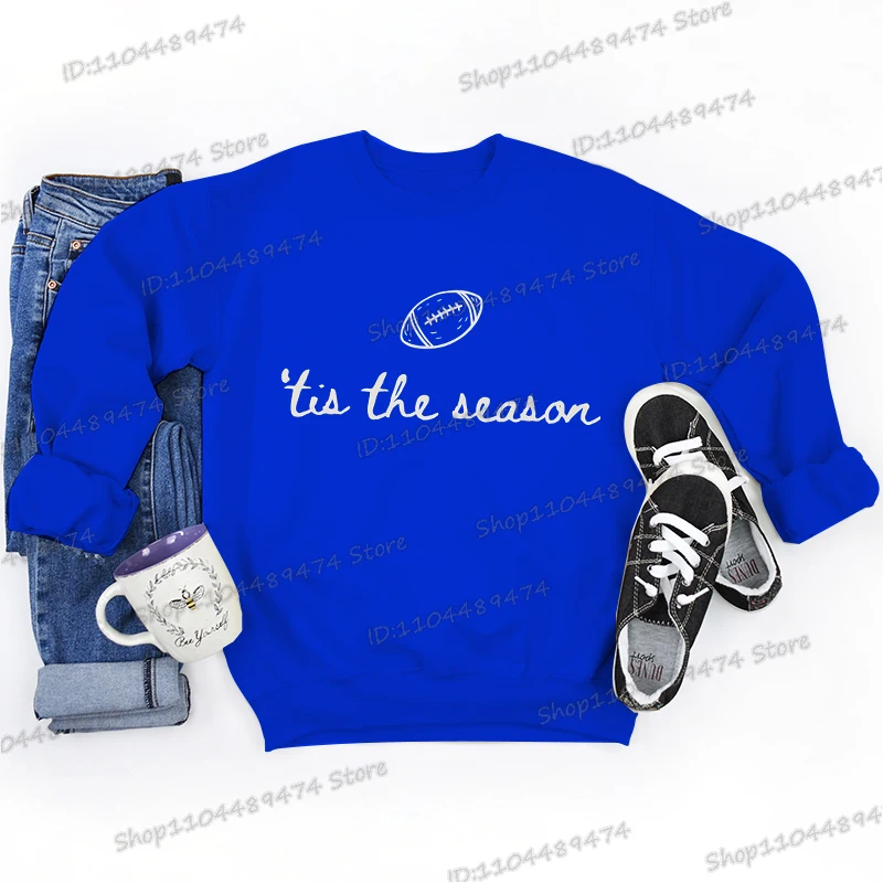 Bluzy damskie z nadrukiem futbolu amerykańskiego na sezon futbolowy, długi rękaw, styl vintage, bluza rugby, odzież sportowa dla fanów na dni meczów futbolowych.