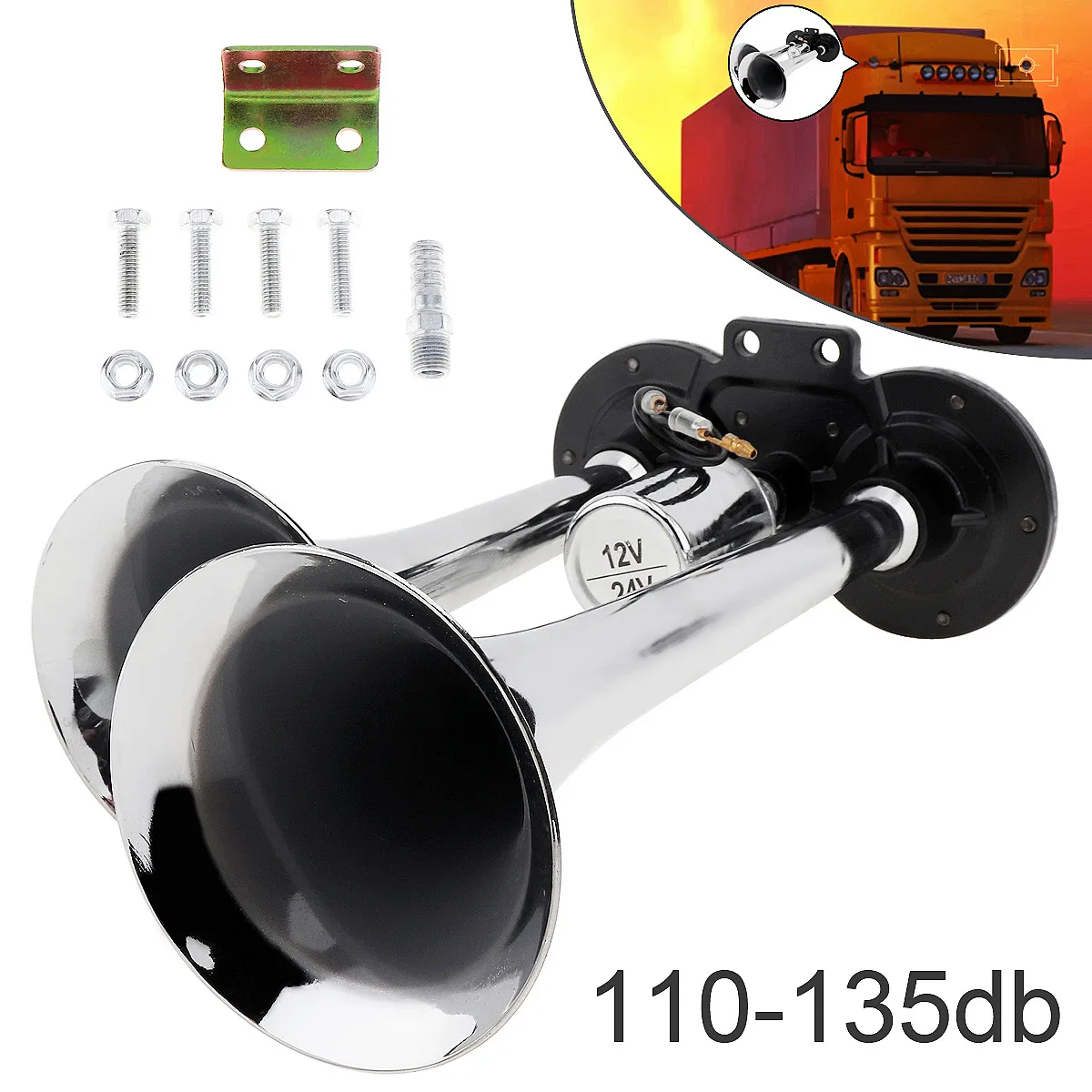 12V/24V 110-135db Super Loud Dual Car Trumpet Train Powerful Air Horn For Boat Train Car Vehicle No Compressor