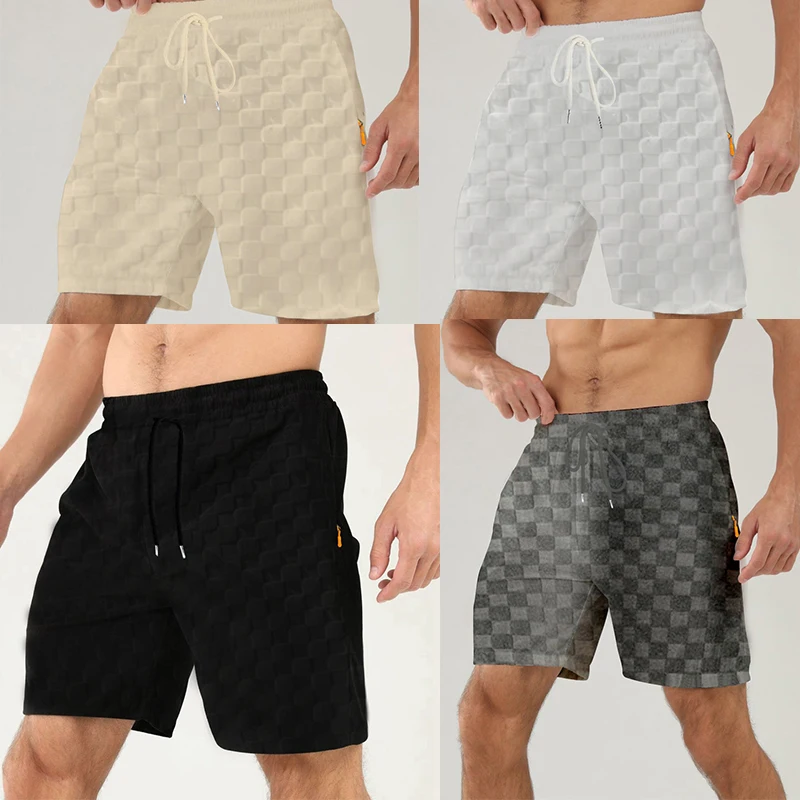Summer New Men's Casual Zipper pocket Sports Shorts High quality jacquard elastic waist Drawstring Fashion Beach shorts 2 PCS