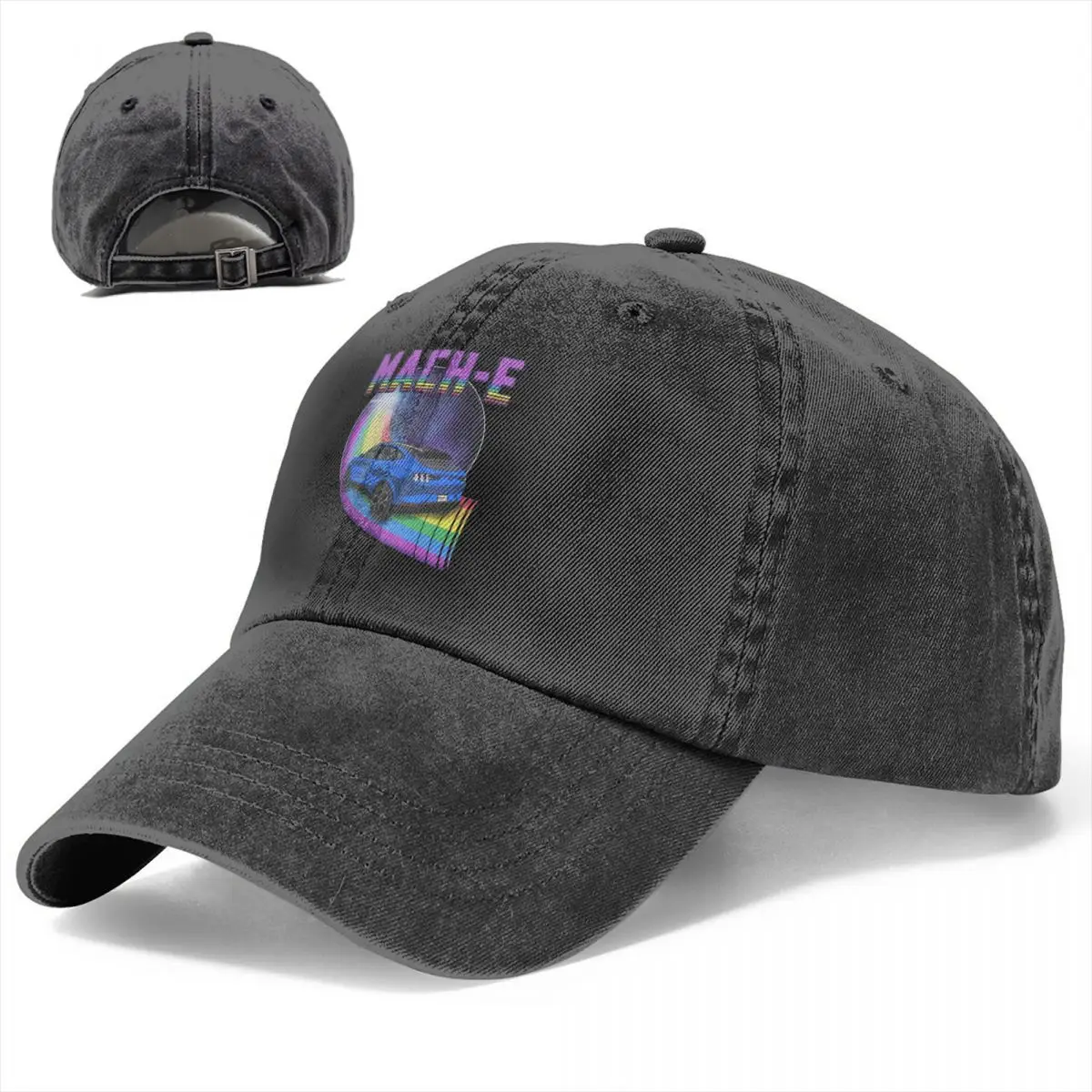 Washed Men's Baseball Cap Rides The Rainbow Galaxy In Grabber Blue Trucker Snapback Caps Dad Hat Mach-E Golf Hats