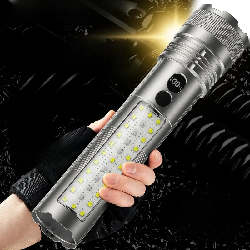 New Super Bright Flashlight High Lumen Rechargeable Long Range Lamp for Home Outdoor with Large Capacity Long Battery Life