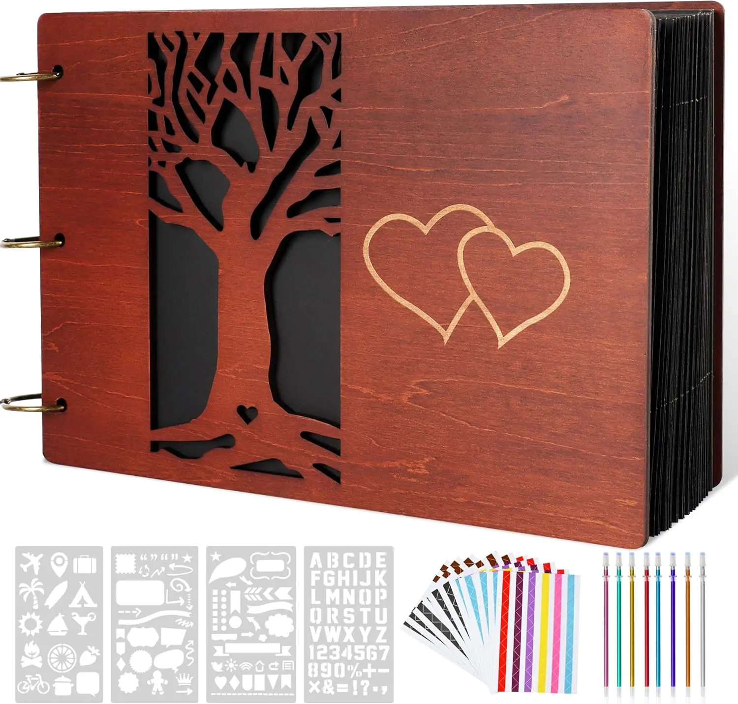 

Wooden Family Scrapbook Album, DIY Photo Memory Book with Family Tree Design, 100 Pages Personalized Scrapbooking Album,