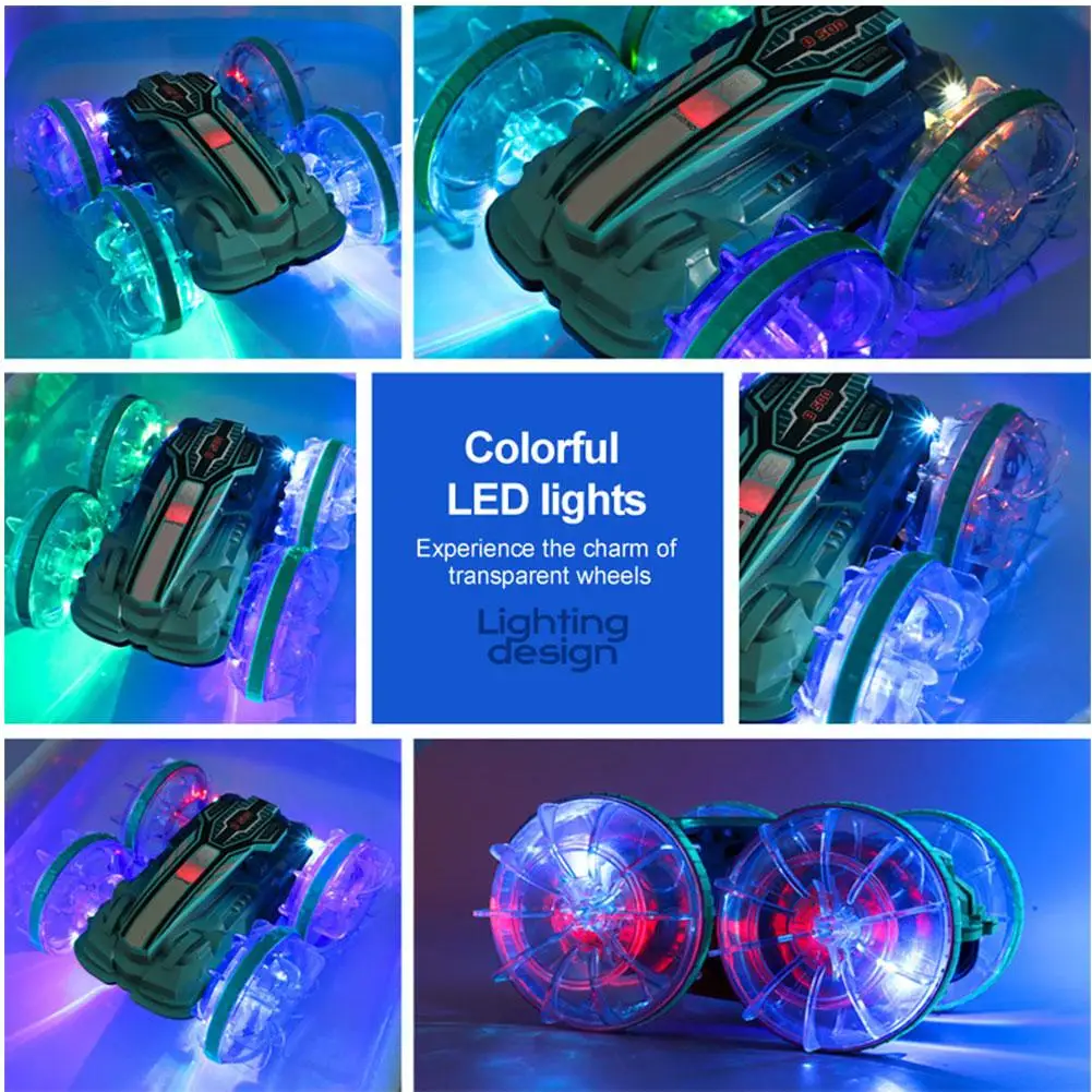 Amphibious Remote Control Car Boat  Colorful Light Music 4WD 2.4G Gesture Sensing Double Drift Stunt Car Children's Toys Gifts