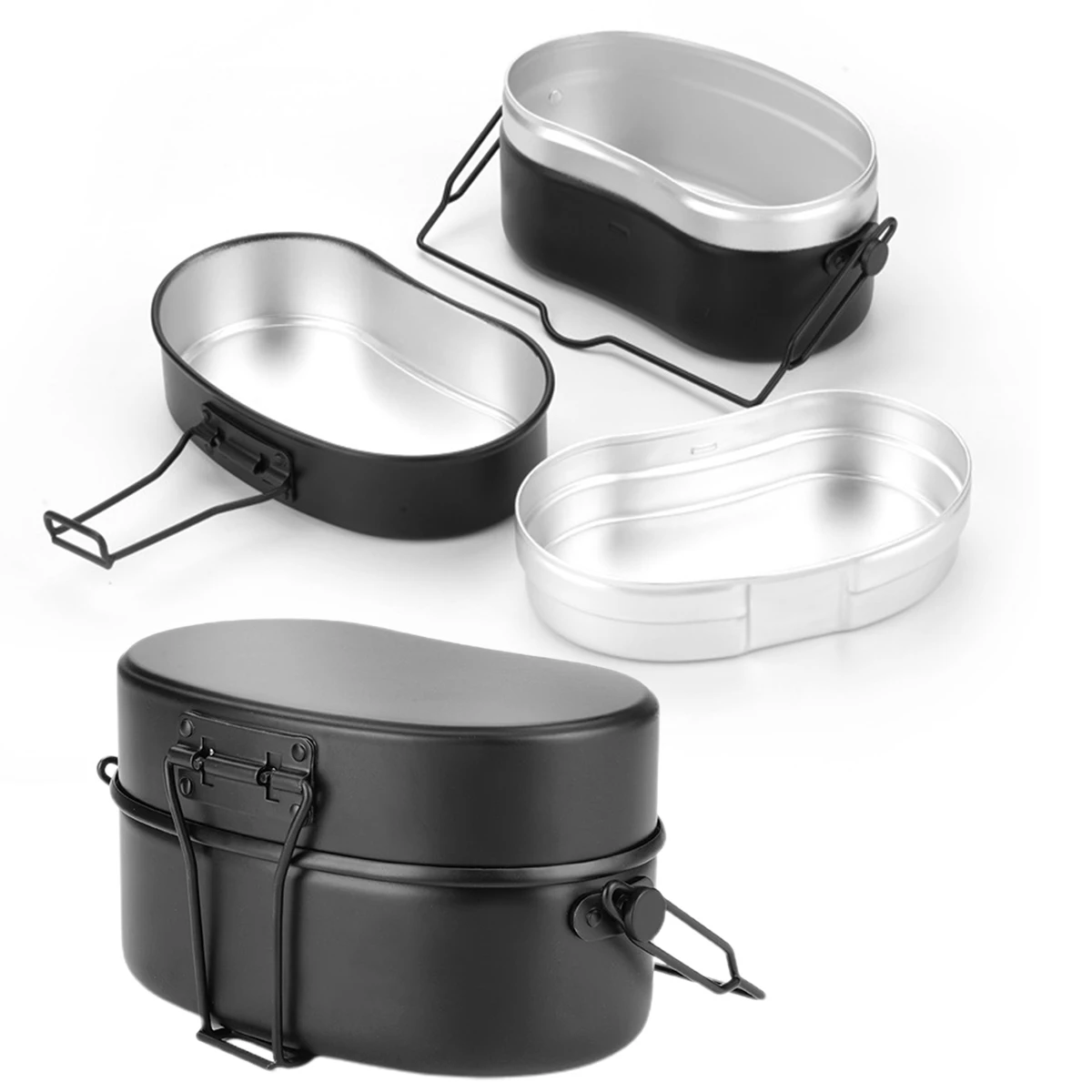 1.9L German Soldier Aluminium Lunch Box Outdoor Hiking Camping March Wilderness Survival Double Lunch Box With Handle