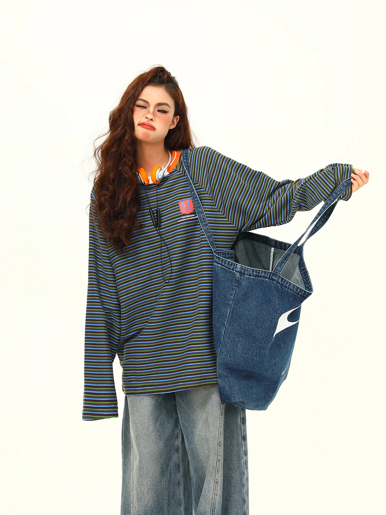 

Wild American Retro Striped Long Sve T-irt Women's New Autumn Versatile Couple Base irt Top Casual Loose Fit Cotton