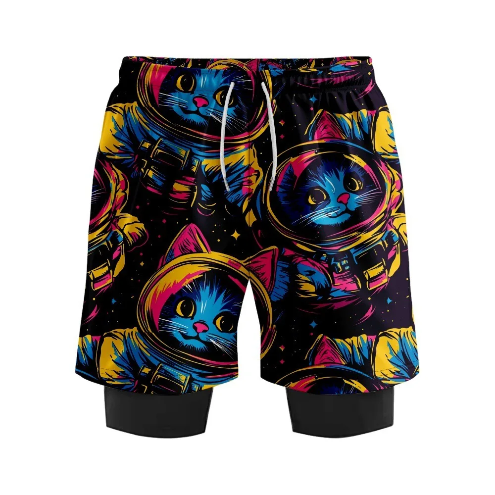 HARAJUKU Kawaii Mew Cat พิมพ์กางเกงขาสั้นชายหาดกางเกงว่ายน้ําบุรุษการบีบอัดชุดว่ายน้ําฤดูร้อนว่ายน้ํากางเกงขาสั้น PLUS ขนาด