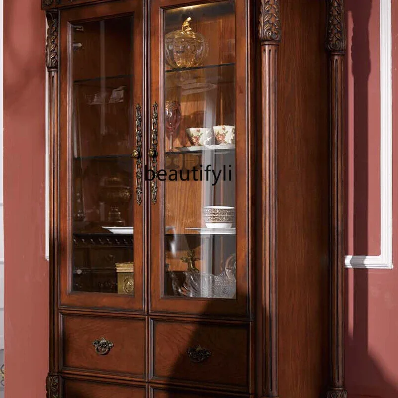 

ssK178 American rural solid wood wine cabinet two doors European retro display cabinet living room antique side cabinet