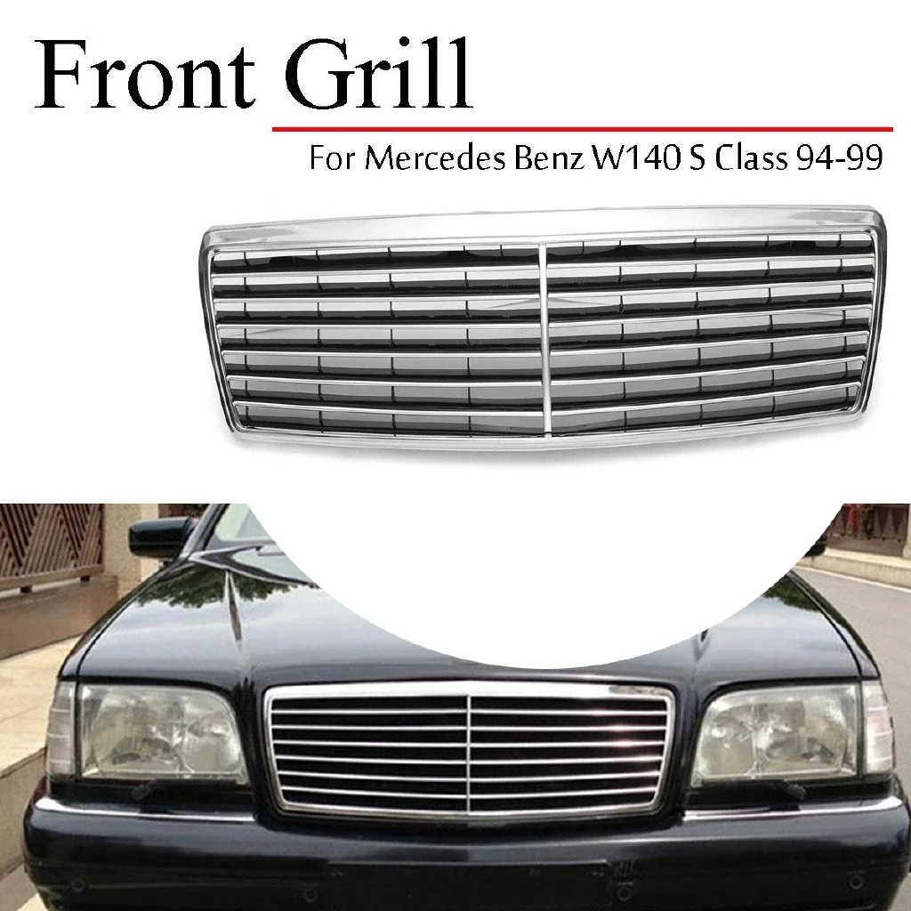 RMAUTO Car Front Bumper Grill Grille Chrome Silver For Mercedes Benz W140 S Class 1994-1999 Car Body Styling Accessories