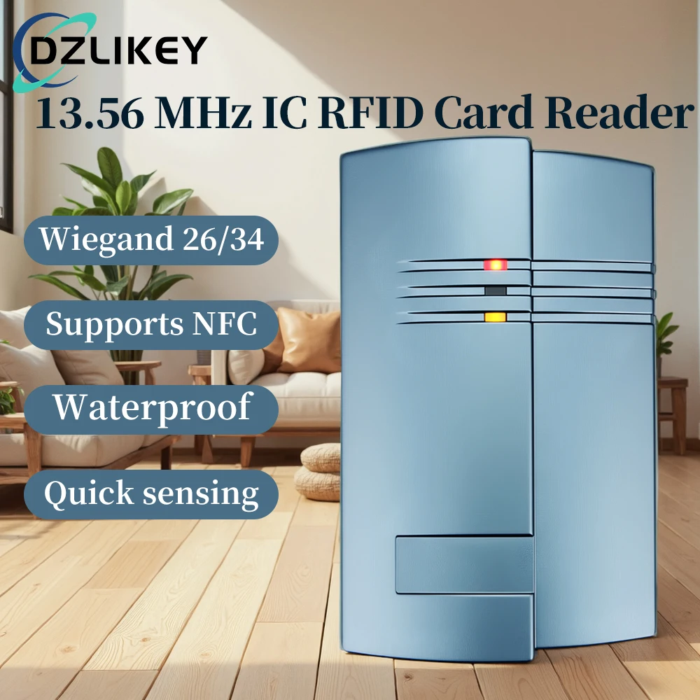

Wiegand 26/34 RFID Card Reader for Access Control, Supports IC Card and NFC, Waterproof Green Housing, TTL/RS232/RS485 Output