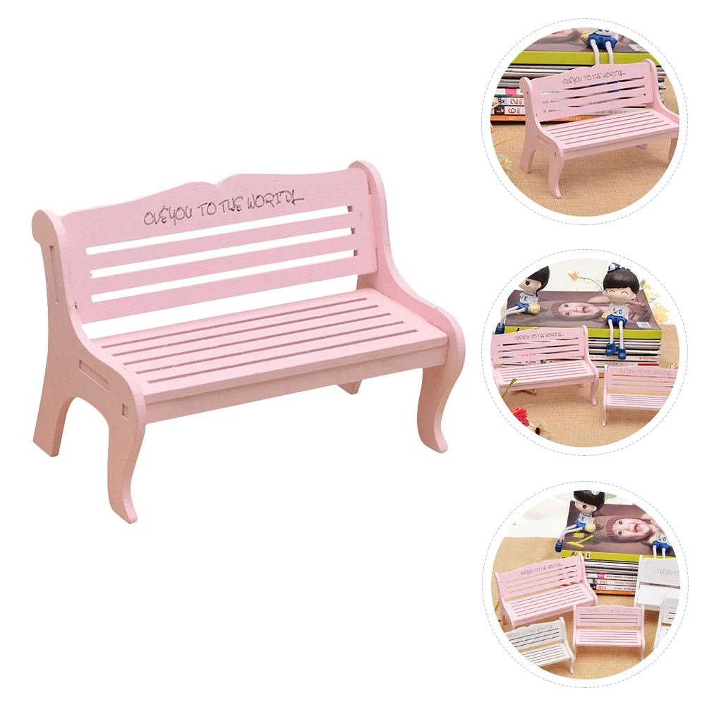 

Pink Chair Props Decorative Bench Accessory Furniture Ornaments Manual Decoration Miniature Couch Wooden Baby