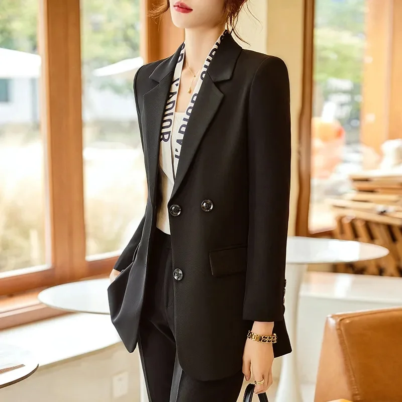 Korean Lady Career Suit 2PCS Spring Autumn Female Fashion Solid Color Tops Pants 2025 Women Leisure Large Size 4XL Two Piece Set