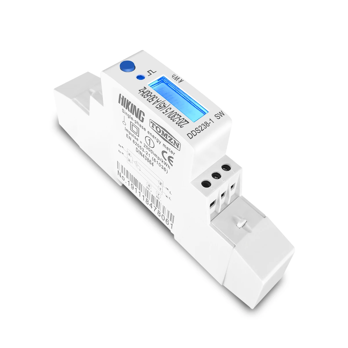 TOMZN 5(45)A 45A 220V 230V 50HZ 60HZ LCD display Single phase Din rail KWH Watt hour din-rail blue backlight energy meter