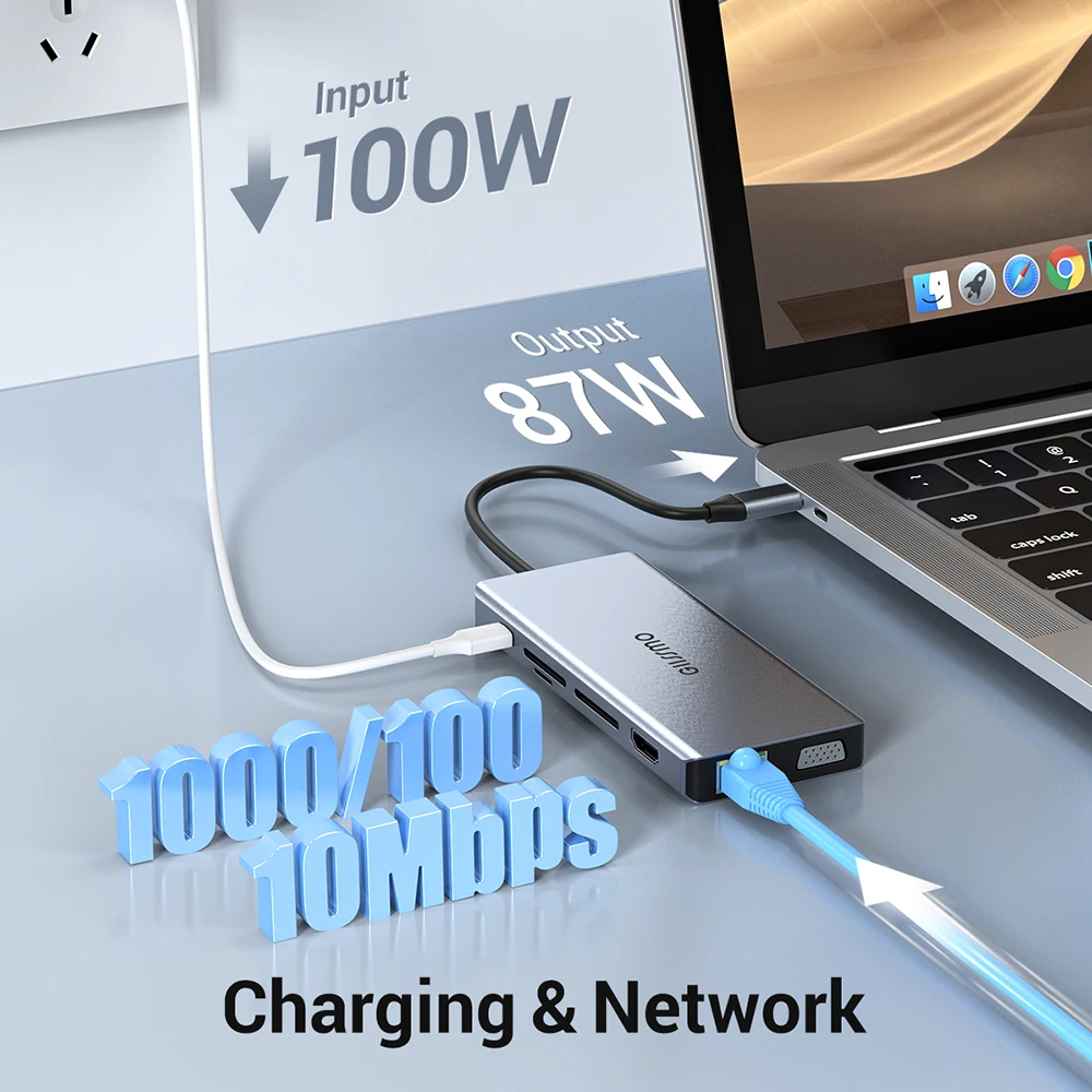 Imagem -05 - Estação de Acoplamento Giissmo 13 em Hub Usb c Compatível com Hdmi 4k com Ethernet Vga 100w pd Adaptador Multiportas para Acessórios de Laptop