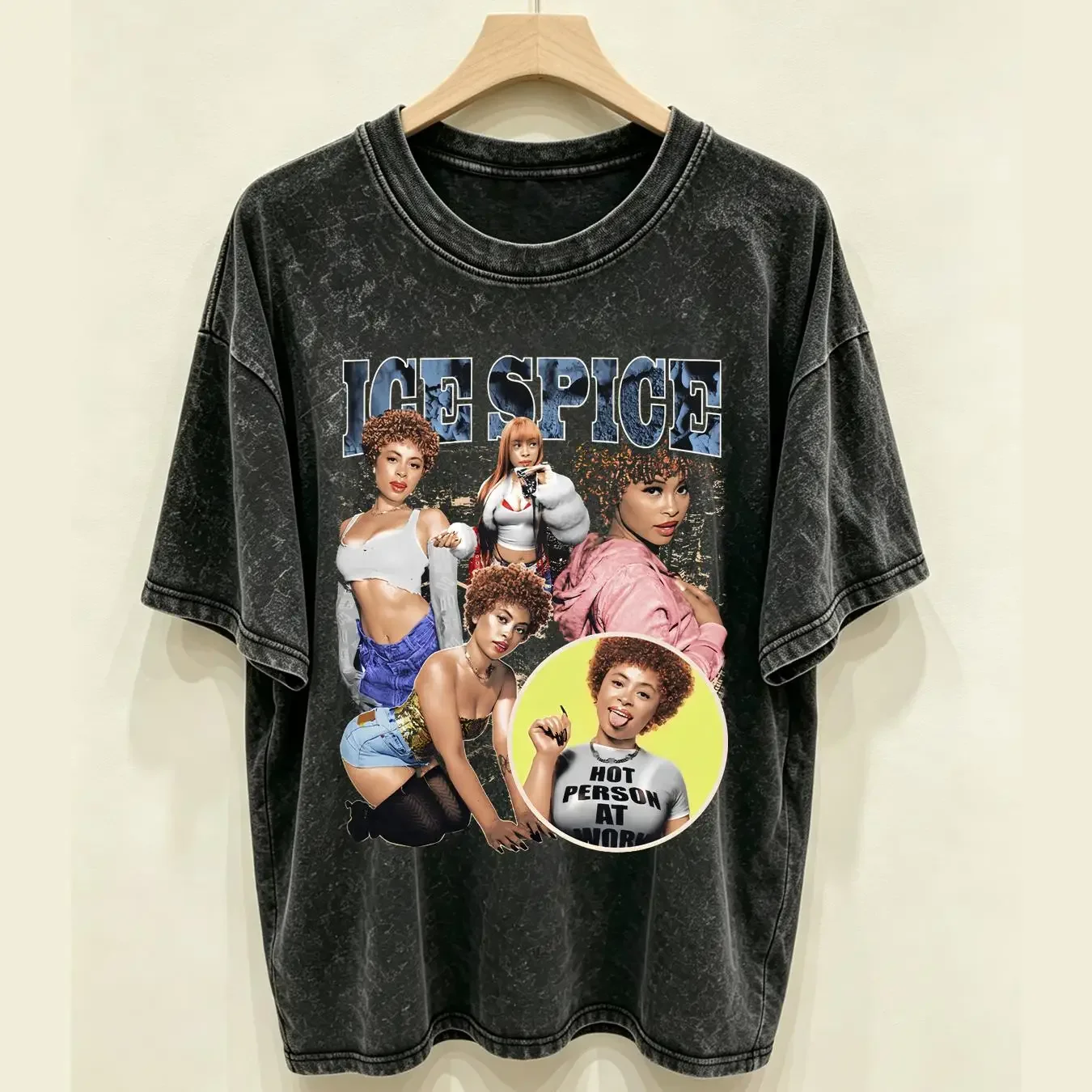 washed T Shirt Ice Spice Vintage Hip Hop tees 2000s bootleg Rap tee munch vintage Washed Soft Stretched Top For Everyday Wear
