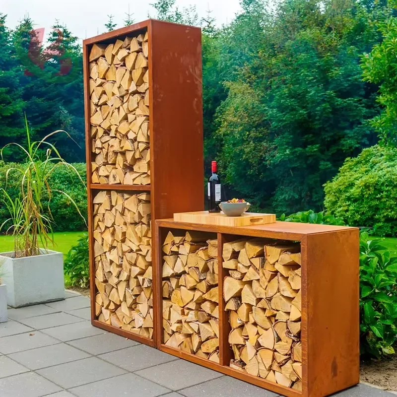 Firewood Storage Rack Rustic Firewood Log Storage Rack Firewood Basket Storage in Metal Corten Steel