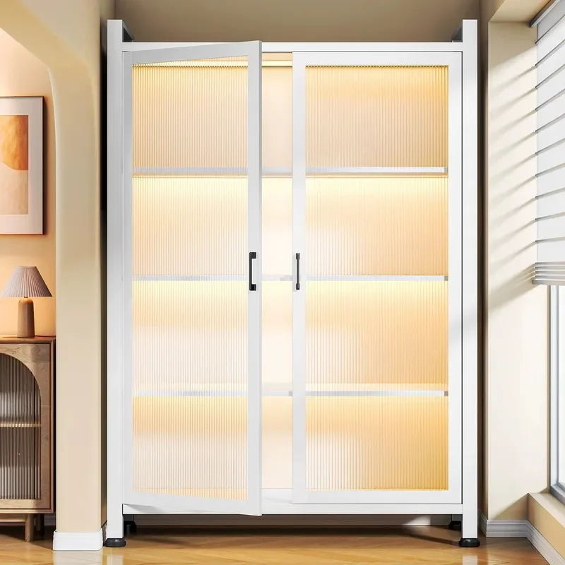 For Household Steel Bookcase with Door Dustproof Floor Shelf Bedroom Living Room Balcony Wrought Iron Storage Locker