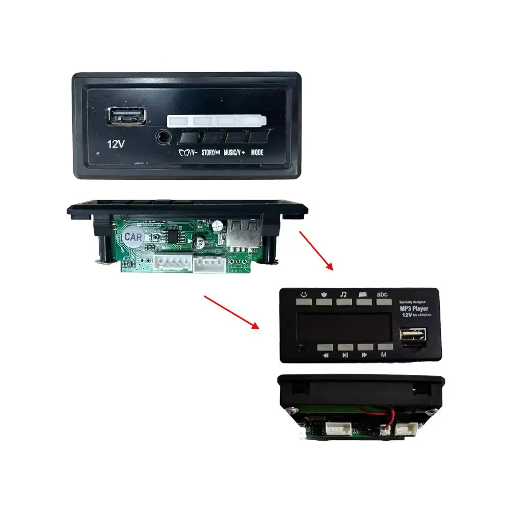 6V 12V Children's Electric Ride on Toys Car Motorcycle MP3 Music Board Chip Player Broadcast Voltage Display USB Flash Memory