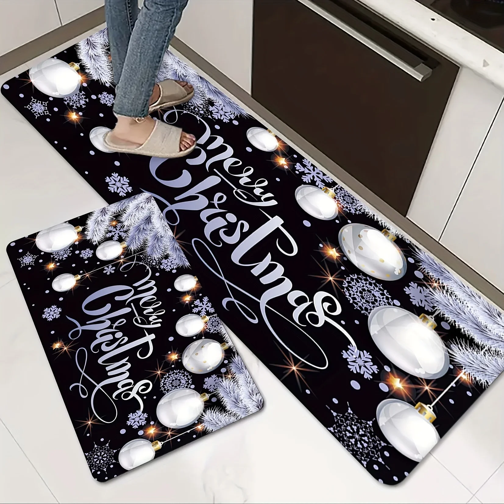 Christmas Ball Snowflake Kitchen Floor Mat Home Decor Hallway Balcony Non-slip Rugs Carpet for Living Room Christmas Decorations