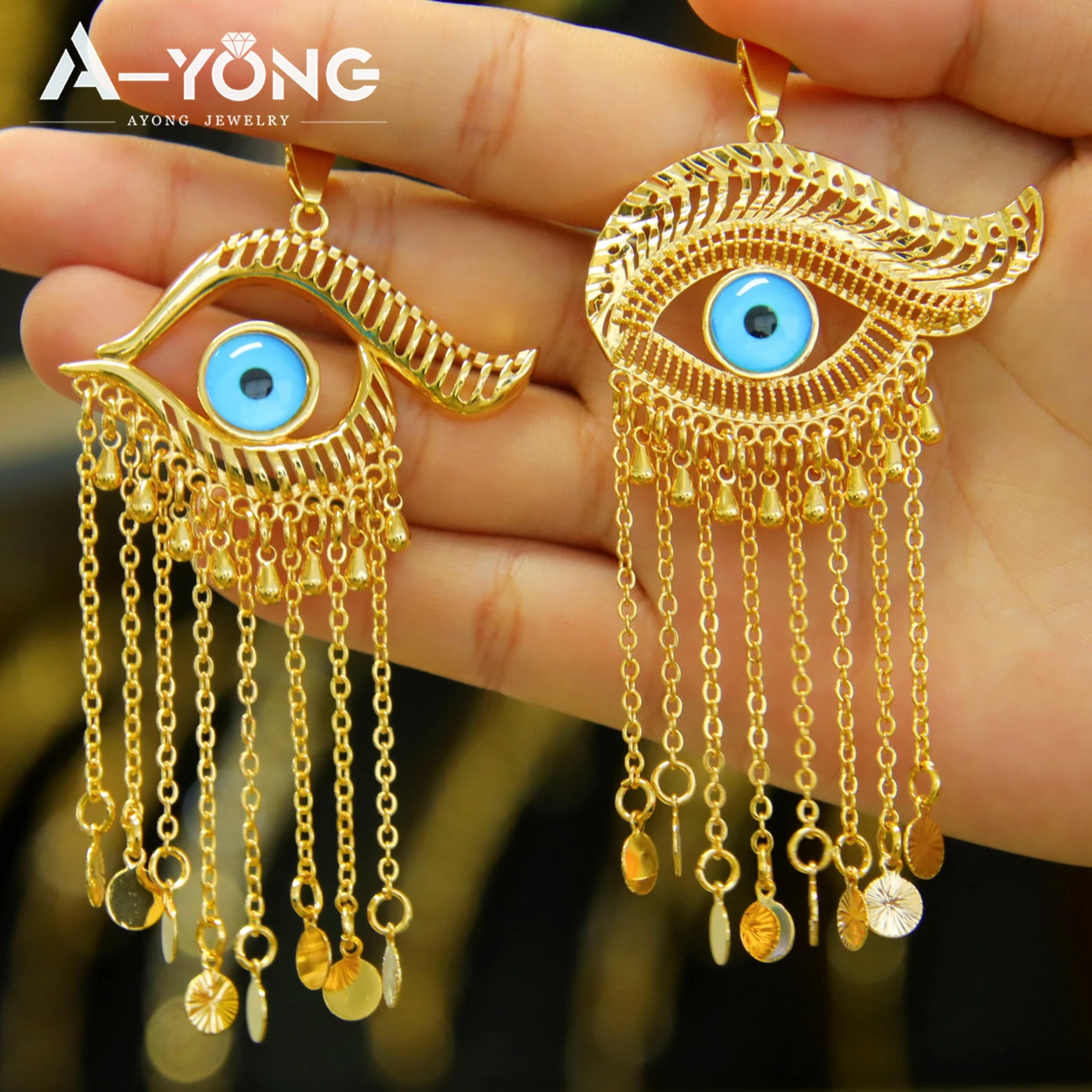 Arabische Mode Quasten-Anhänger 21k Vergoldete Zirkonia-Augen Hip-Hop Halskette Anhänger Dubai Damen Event Party Schmuck Geschenke – Detail 3