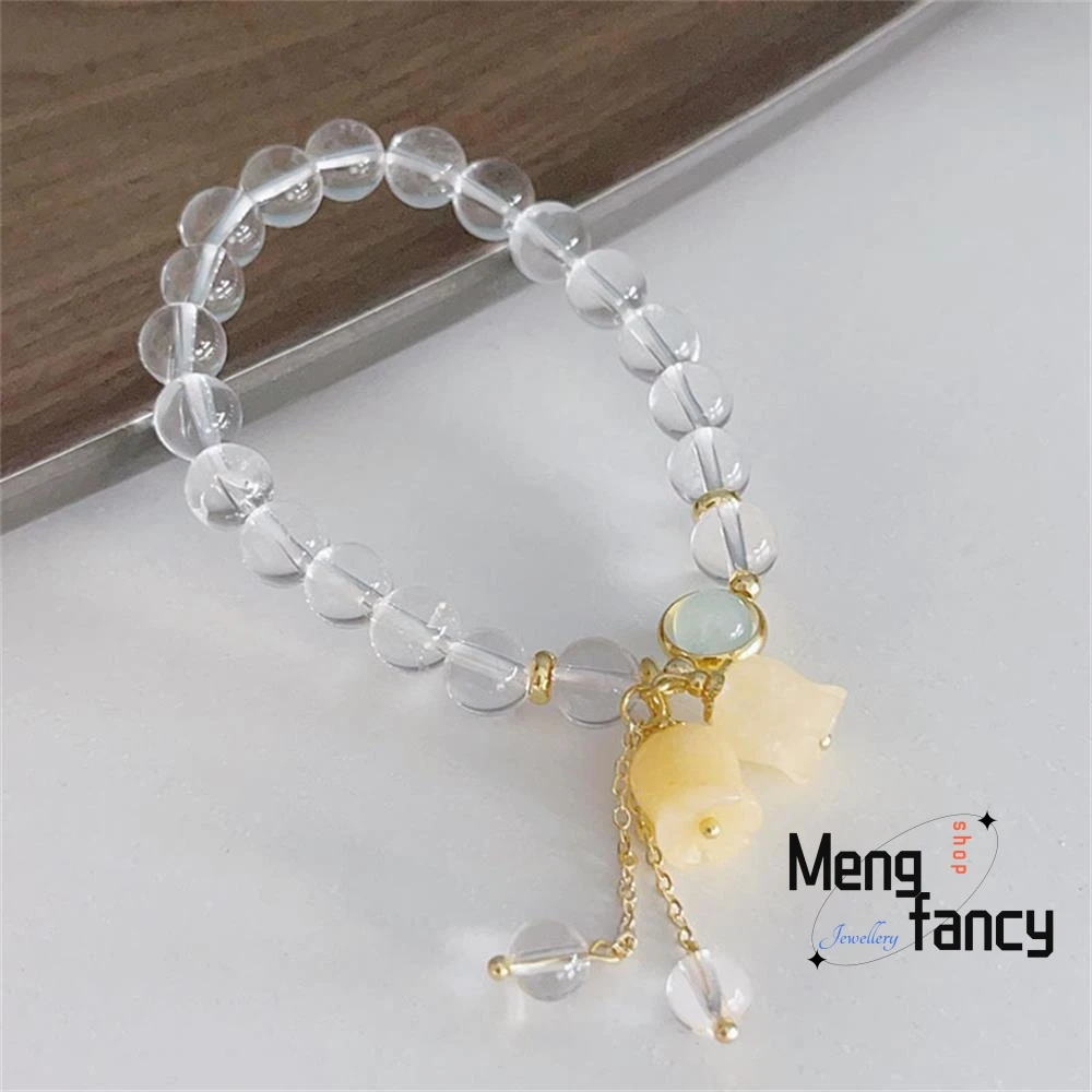 

New Natural White Crystal Bracelet Gold Silk Jade Convallaria Pendant Sexy Young Girls Small Fresh Light Luxury Hand Decoration