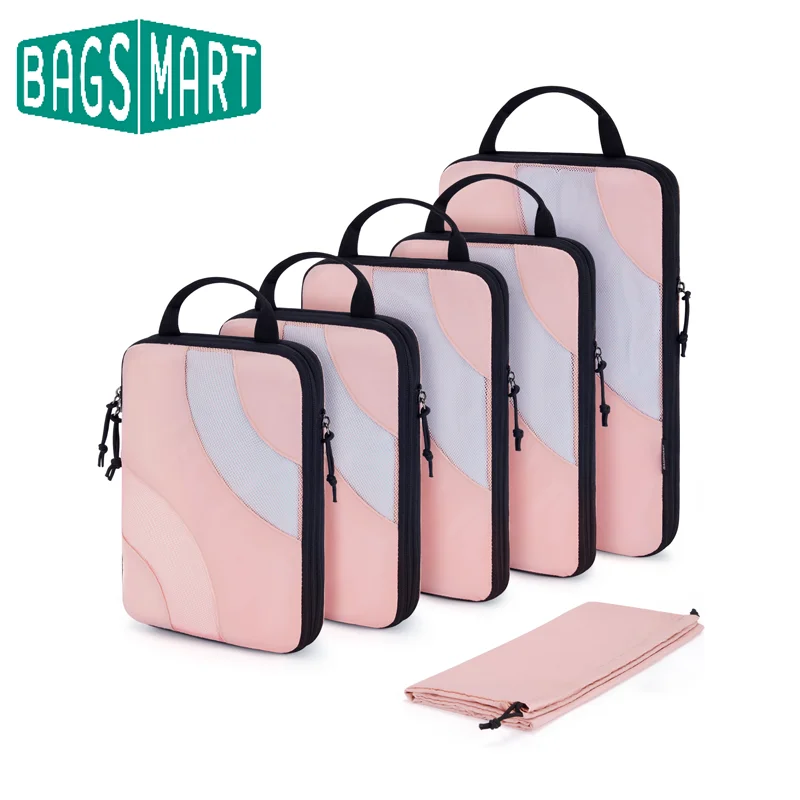 BAGSMART 6Pcs Set Packing Cubes Set Travel Organizer Storage Bags Suitcase Cases Portable Luggage Clothes Shoe Tidy Pouch Foldin