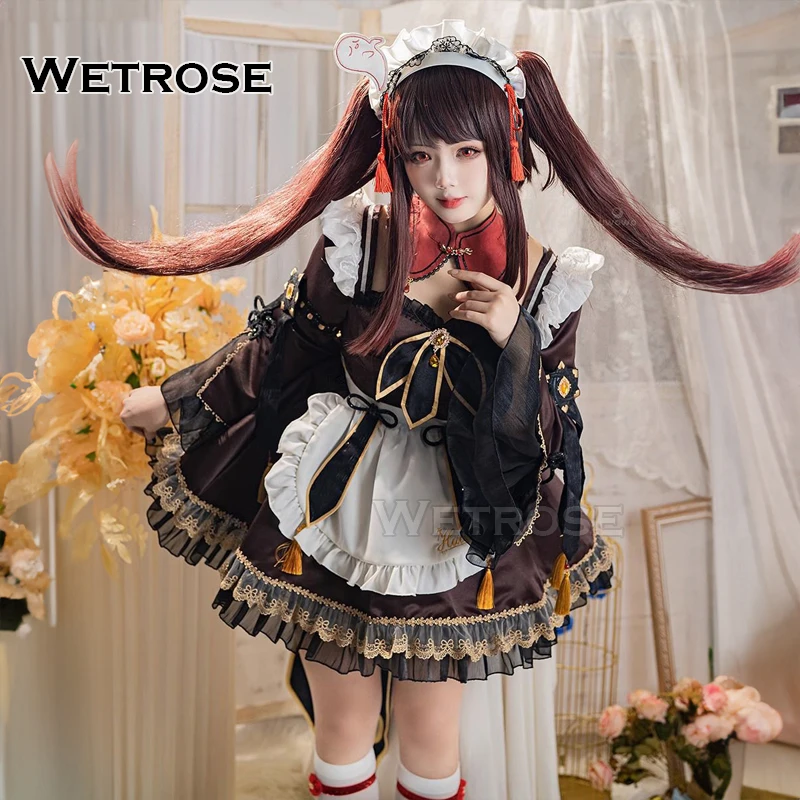 【Wetrose】In Stock Hutao Maid Cosplay Costume Genshin Impact Game Christmas Role Play Full Set Wig Halloween Xmas