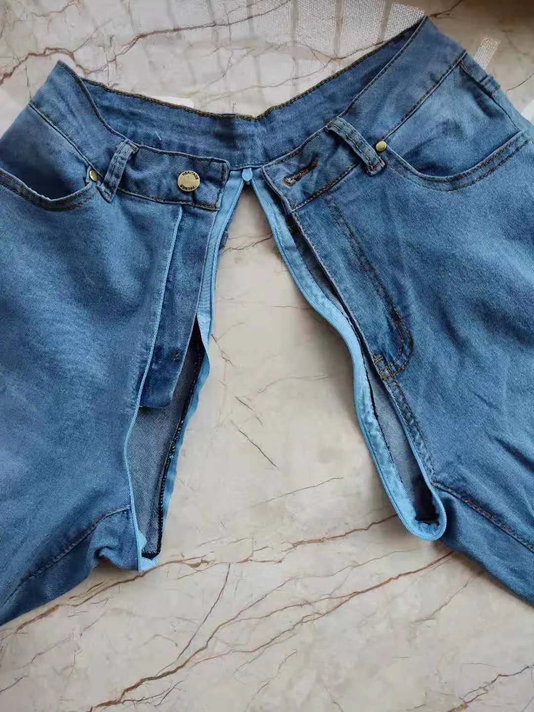 Jean Déchiré d'Été pour Femme, Pantalon à Entrejambe Ouvert, Invisible, Détruit Rétro, Y2g, Streetwear, Denim à Jambes Larges, FjOutdoor, Sexe