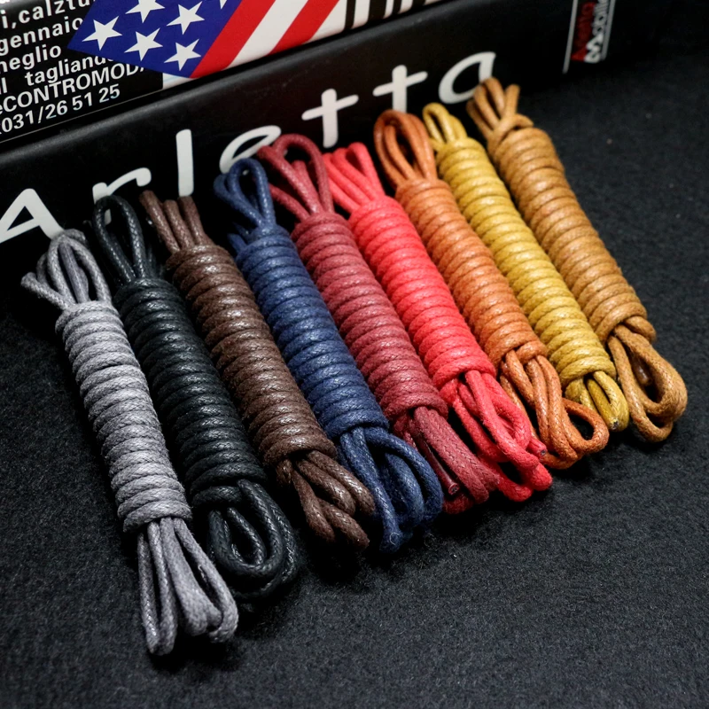 1Pair Cotton Waxed Shoe laces Round Leather Shoelaces for Oxford Boots Waterproof Shoelace Length 60/80/100/120/140/180cm