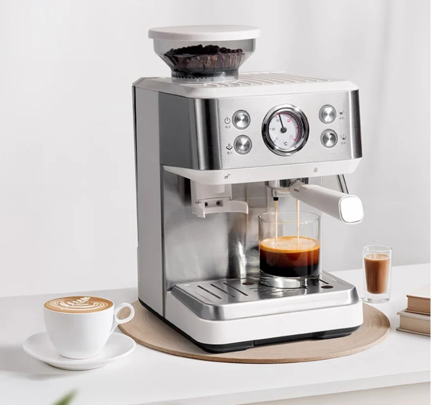 Multifunctional Stainless Steel Coffee Grinder Maker One-Button Extraction Semi-Automatic Grinder Milk Frother All-in-One