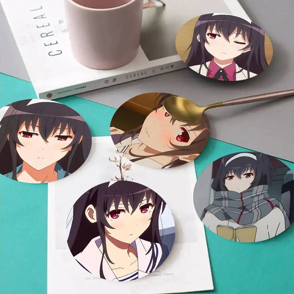 1pc Utaha Kasumigaoka Anime Figure Wooden Coaster Colour Printing Cup Mat Home Desk Decoration Gifts