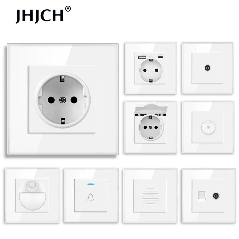 JHJCH EU standard USB plug, 16a power socket, German power panel, four USB interfaces, dual frame 4 USB wall socket