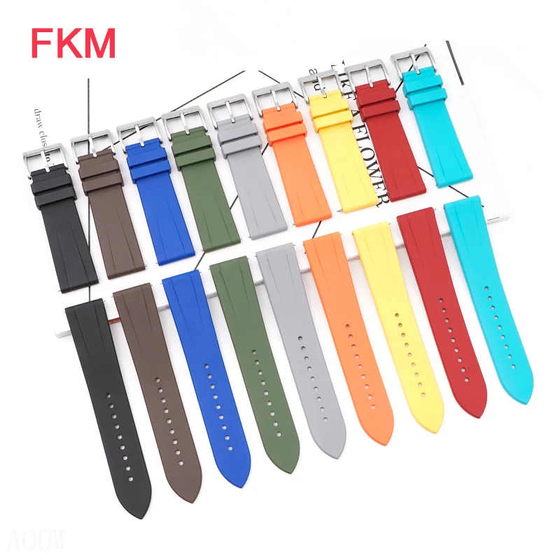 Fluoro Rubber Strap Sport Waterproof Stainless Steel Buckle Quick Release FKM Replace Watch Band Belt for Men Women 20mm 22mm