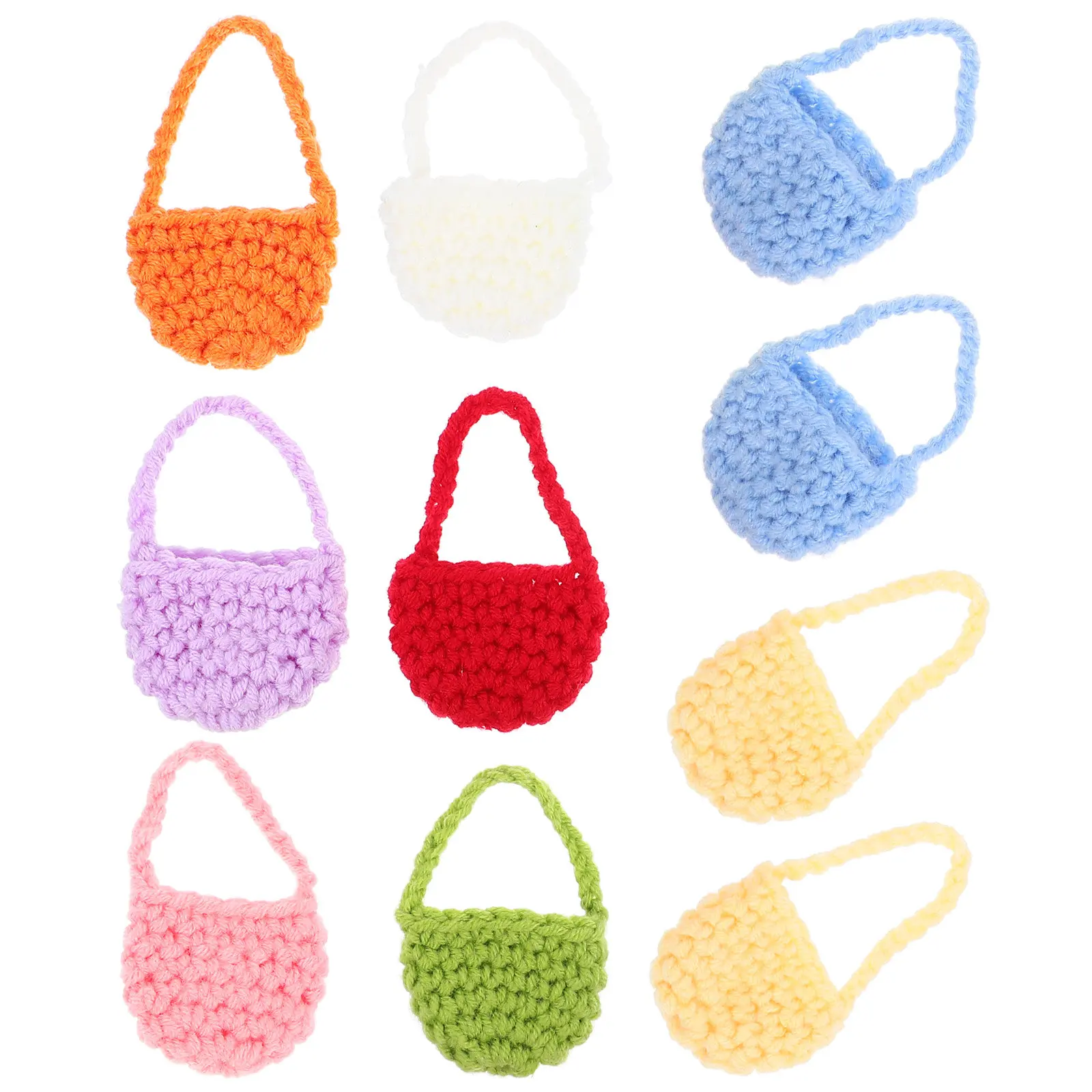 

10Pcs Mini Knitted Bag Miniature Knitted Yarn Soft Compact Storage Bag Ornaments Miniature Dollhouse Decoration Accessories