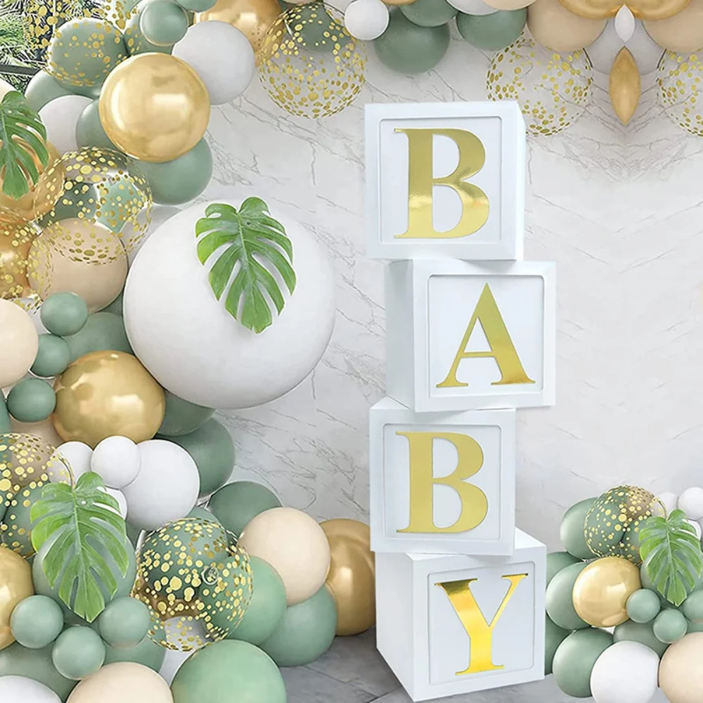 4-teiliges Alphabet BABY Ballonbox-Set, Geschenkbox zum 1. Geburtstag, Dekorationsbox für Jungen und Mädchen, Geburtstagsparty-Deko, Babyparty-Requisiten – Detail 6