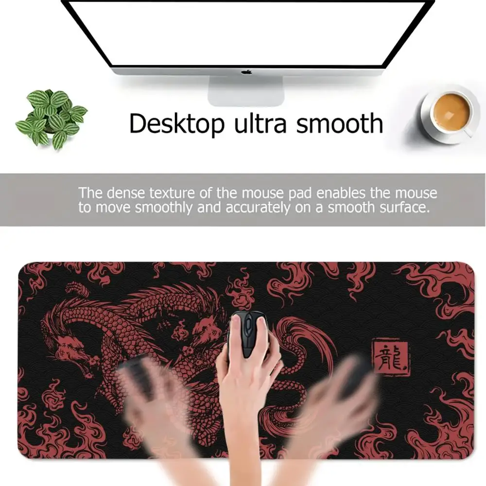 لوحة ماوس تنين كبيرة باللون الأحمر والأسود، سجادة لعب طويلة للكمبيوتر المحمول، لوحة مفاتيح ألعاب مكتبية أنيمي، سجادة مطاطية، لوحة مكتب #5