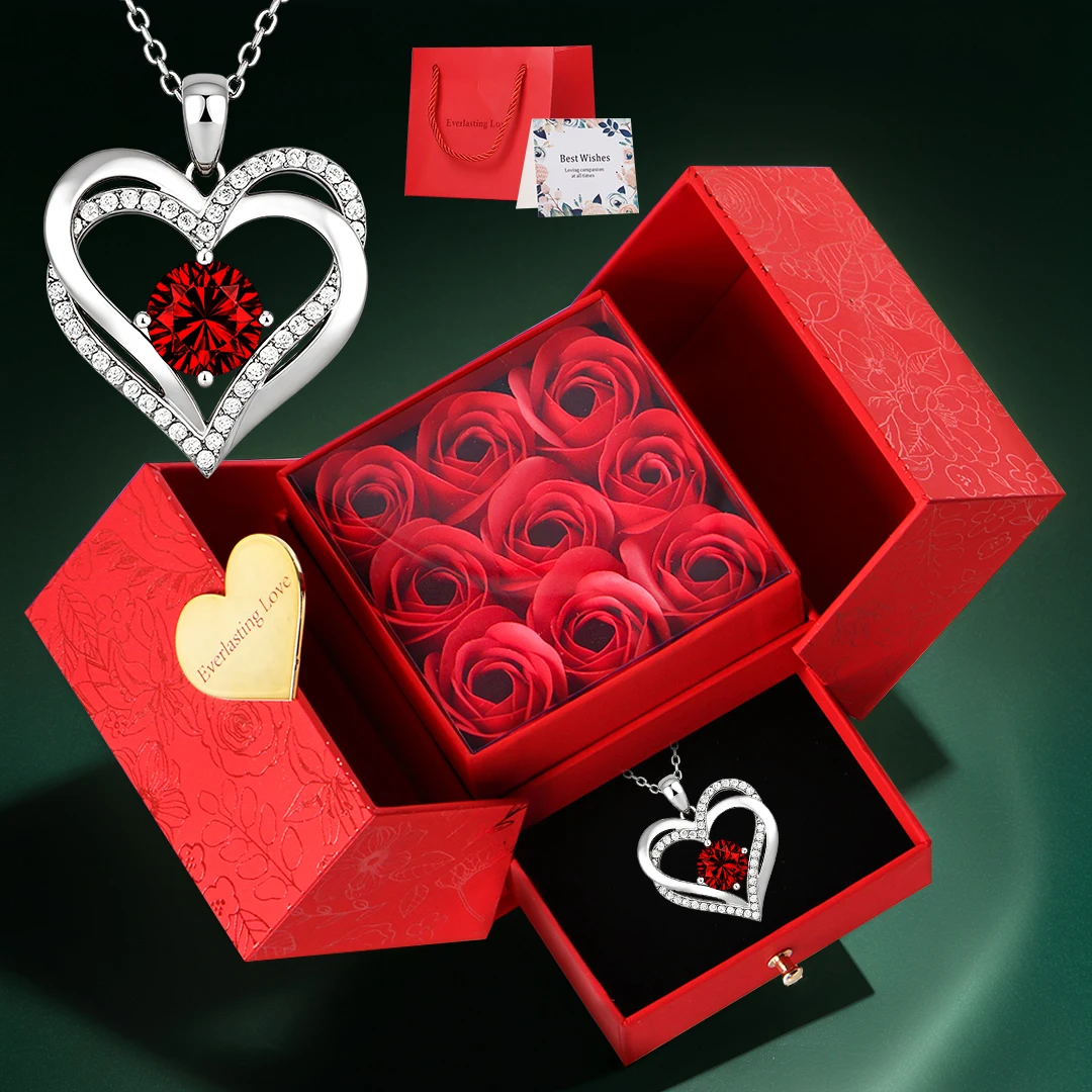 Elegante set de regalo de joyería de rosas con collar - Regalo de San Valentín/Navidad/del día de la madre para ella - Perfecto para esposa, hija, niña