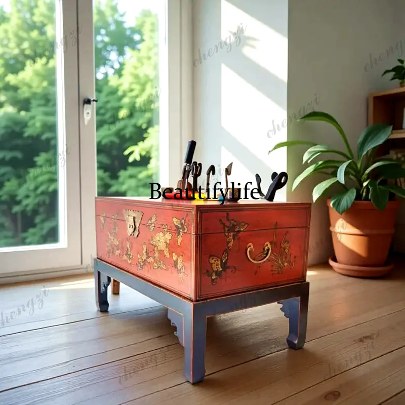 Hand-painted coffee table retro light luxury texture beautiful sofa side storage tea table